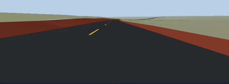 Vista de quem dirige por uma rodovia em 3D, gerada a partir do projeto